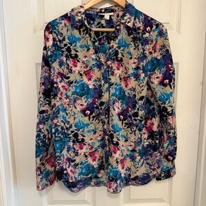 Like New Dana Buchman Multicolor Floral Button Up Blouse
